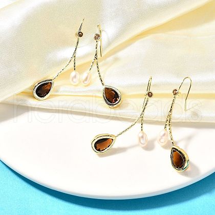 Mother's Day Jewellery Natural Pearl Dangle Earring EJEW-L099-12G-1
