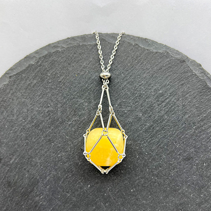Natural Topaz Jade Nuggets Macrame Pouch Pendant 201 Stainless Steel Chain Necklaces FS-WG7A779-06-1