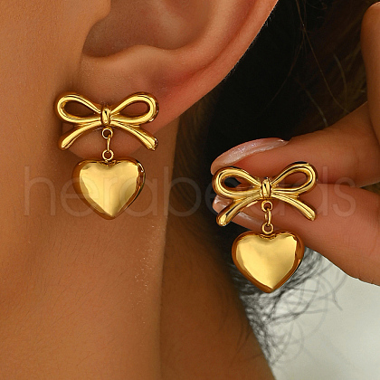 Stylish Stainless Steel Butterfly with Heart Tassel Heart Stud Earrings XV0510-2-1