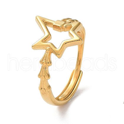 Ion Plating(IP) 304 Stainless Steel Hollow Star Adjustable Rings RJEW-D006-23G-1