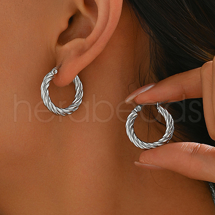 Elegant Stainless Steel Twisted Texture Hoop Earrings SE4228-4-1