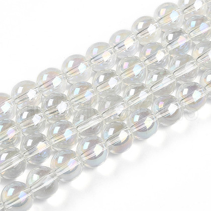 Transparent Electroplate Glass Beads Strands GLAA-N001-10mm-A01-1