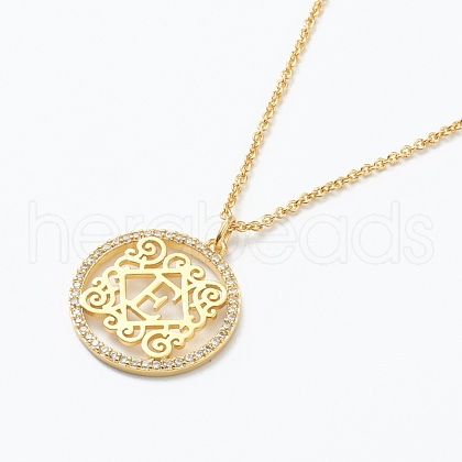 Brass Micro Pave Clear Cubic Zirconia Pendant Necklaces NJEW-J059-01E-1