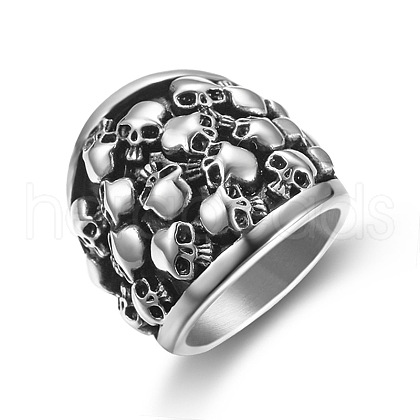 Titanium Steel Skull Finger Ring SKUL-PW0002-035I-AS-1