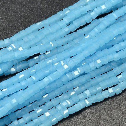 Faceted Cube Imitation Jade Glass Beads Strands X-EGLA-J133-A01-1
