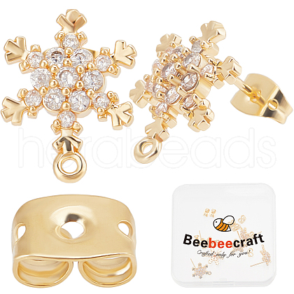 Beebeecraft Brass Cubic Zirconia Stud Earring Findings ZIRC-BBC0002-84B-1