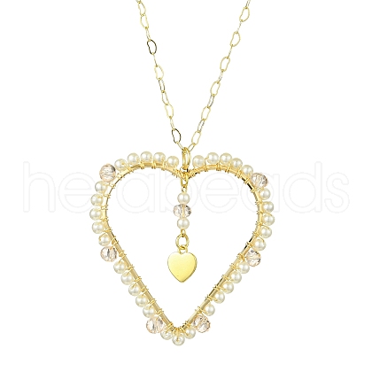 Glass & Plastic Imitation Pearl Love Heart Pendant Necklaces NJEW-JN04988-1