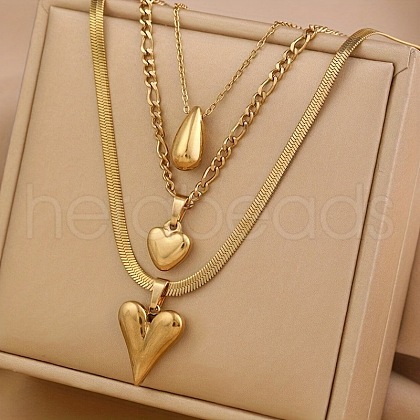 304 Stainless Steel Pendant 3 Layer Necklaces for Women FS-WG3B4D3-10-1
