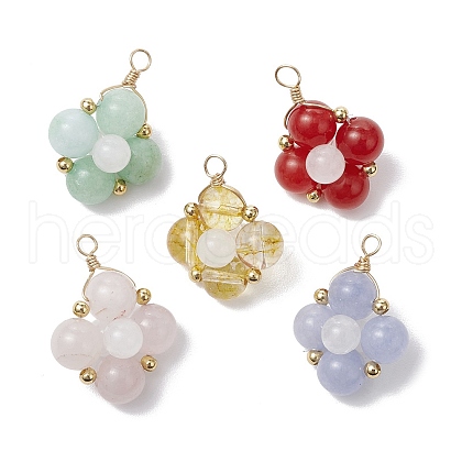 Natural Malaysia Jade & Quartz & Quartz Crystal & Rose Quartz Beaded Clover Pendants PALLOY-JF03638-1