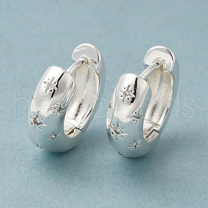 Clear Cubic Zirconia Star Hoop Earrings EJEW-C022-01S-1