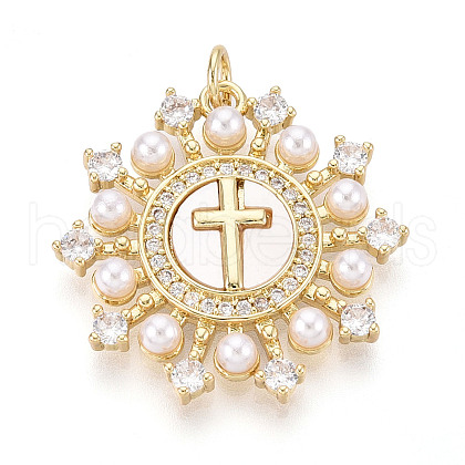 Brass Micro Pave Clear Cubic Zirconia Pendants KK-N268-64G-1