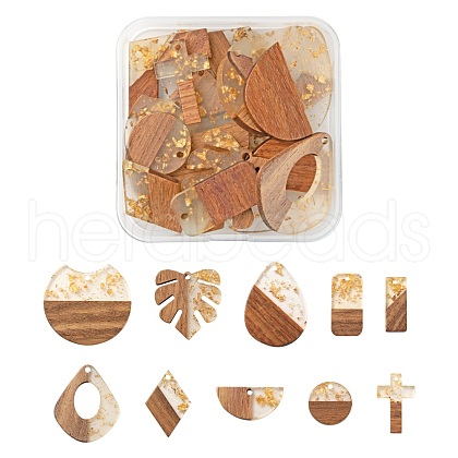 20Pcs 10 Style Resin & Walnut Wood Pendants RESI-LS0001-22-1