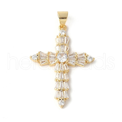 Brass Micro Pave Cubic Zirconia Cross Pendants ZIRC-I071-04G-02-1