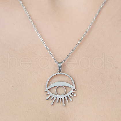 Non-Tarnish 201 Stainless Steel Hollow Eye Pendant Necklace NJEW-OY002-02-1