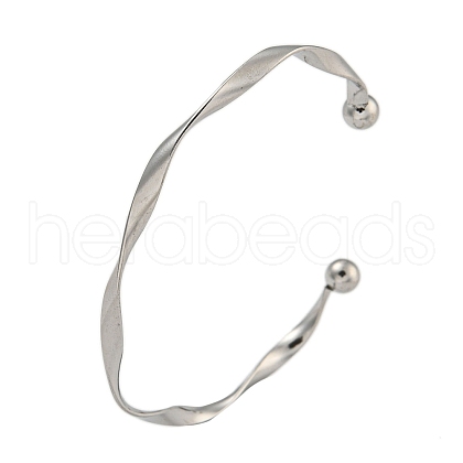 Non-Tarnish 304 Stainless Steel Twisted Open Cuff Bangles for Women BJEW-U003-01P-1