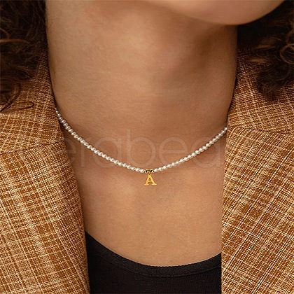 Alloy Letter A Pendant CCB & Imitation Peal Beaded Necklaces for Women WGAD56C-01-1