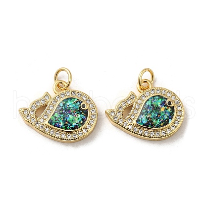 Rack Plating Brass Micro Pave Cubic Zirconia with Synthetic Opal Pendants KK-D088-38G-01-1
