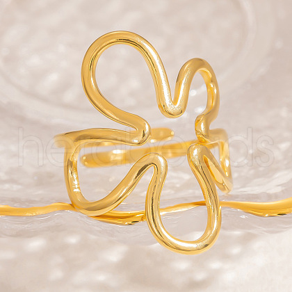 Flower 304 Stainless Steel Finger Rings for Women RJEW-M103-03G-1