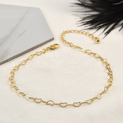 Brass Heart Link Bracelets for Women BJEW-G735-07G-01-1