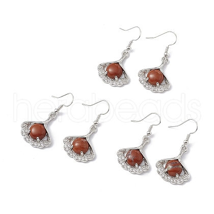 Natural Red Jasper Ginkgo Leaf Dangle Earrings with Crystal Rhinestone EJEW-A092-03P-22-1