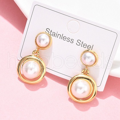 Flat Round 304 Stainless Steel Dangle Stud Earrings EJEW-C142-08G-1