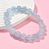 Natural Aquamarine Round Bead Stretch Bracelets for Men Women BJEW-U034-01A-02-3