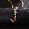 Brass Pave Colorful Cubic Zirconia Initial Pendant Necklaces for Women FS-WG659DF-10-1