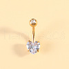 304 Stainless Steel Clear Cubic Zirconia Heart Curved Barbell Belly Rings WG52F32-07-1