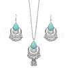 Bohemian Style Alloy & Synthetic Turquoise Pendant Bell Tassel Necklaces & Dangle Earring FS-WGA0D62-01-2