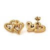 Double Heart 304 Stainless Steel Rhinestone Stud Earrings for Women EJEW-U003-13G-2