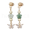 Butterfly with Flower Brass Micro Pave Cubic Zirconia Dangle Stud Earrings EJEW-JE06427-4