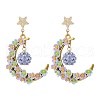 Glass Seed Beads Moon Dangle Stud Earrings EJEW-MZ00402-02-2