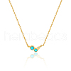 925 Sterling Silver Pave Synthetic Turquoise Moon Pendant Cable Chain Necklaces AL5793-1-1