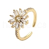 Flower Brass Micro Pave Cubic Zirconia Cuff Rings for Women RJEW-A069-01A-G-4