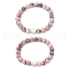2Pcs Natural Pink Zebra Jasper Beaded Stretch Bracelets BJEW-JB11192-1