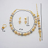 Rondelle Alloy Beaded Necklace & Stud Dangle Earring & Bracelet & Ring Sets FS-WGA4855-03-4