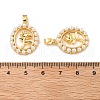 Flower Brass Pave Natural White Shell Oval with Rose Flower Pendants KK-M325-01G-3
