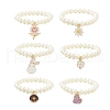 Glass Imitation Pearl Beaded Stretch Bracelet with Alloy Enamel Charms BJEW-JB09556-1