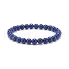 Natural Lapis Lazuli(Dyed & Heated) Round Beaded Stretch Bracelet BJEW-JB08368-4