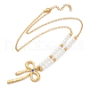 304 Stainless Steel Pave Blue Cubic Zirconia Bowknot Pendant Plastic Imitation Pearl Beaded Necklaces for Women NJEW-U048-01G-4