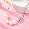 304 Stainless Steel Shell & Natural Pearl Beads Paperclip Chain Necklaces for Women NJEW-A045-17P-2