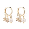 Starfish & Shell & Natural Pearl Drop Huggie Hoop Earrings EJEW-SZ0001-61-1