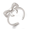 Bowknot Brass Micro Pave Clear Cubic Zirconia Open Cuff Rings for Women RJEW-C098-05P-1