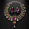 Rectangle Brass Rhinestone Pendant Necklaces & Stud Earrings Sets FS-WG11BAE-02-1