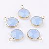 Golden Tone Brass Glass Flat Round Charms GLAA-M003-B-18G-1
