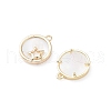 Rack Plating Brass Flat Round Charms with Shell KK-A183-46G-1