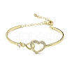 Infinity Heart Brass with Clear Cubic Zirconia Cuff Bangle with Safety Chains BJEW-L683-02G-1