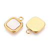 304 Stainless Steel Pave Natural Shell Square Pendants STAS-N112-10G-2
