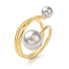 Brass Round Ball Open Cuff Rings for Women RJEW-B062-07GP-1