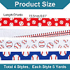 HOBBIESAY 4 Rolls 4 Styles Polyester Baseball Printed Grosgrain Ribbon OCOR-HY0001-17-2